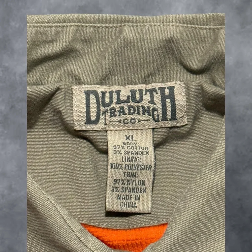 Duluth Trading Co Mens XL Tan Blaze Orange Fleece Lined Snap Shirt Jacket Canvas